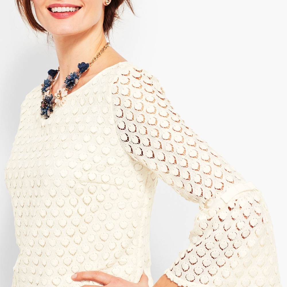 Talbots RSVP Cream Lace Blouse with Bell Sleeves